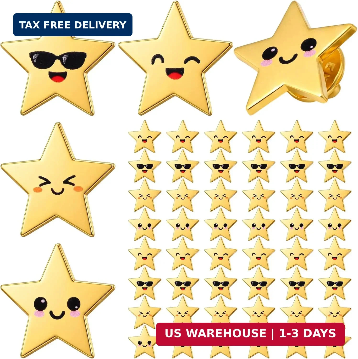Lyrow 25/50/100/150/300 Pcs Gold Star Pins Bulk golden Metal Y2k Motivational Pi
