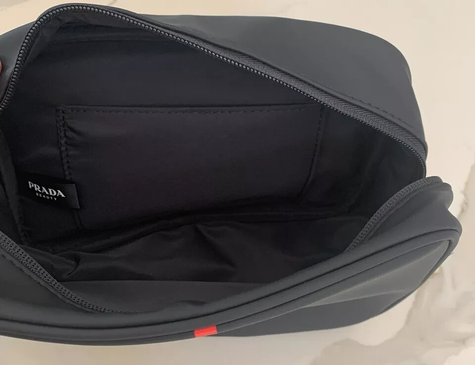 Prada Luna Rossa Ocean Pouch Charcoal Black Travel Toiletry Bag with Dust Bag