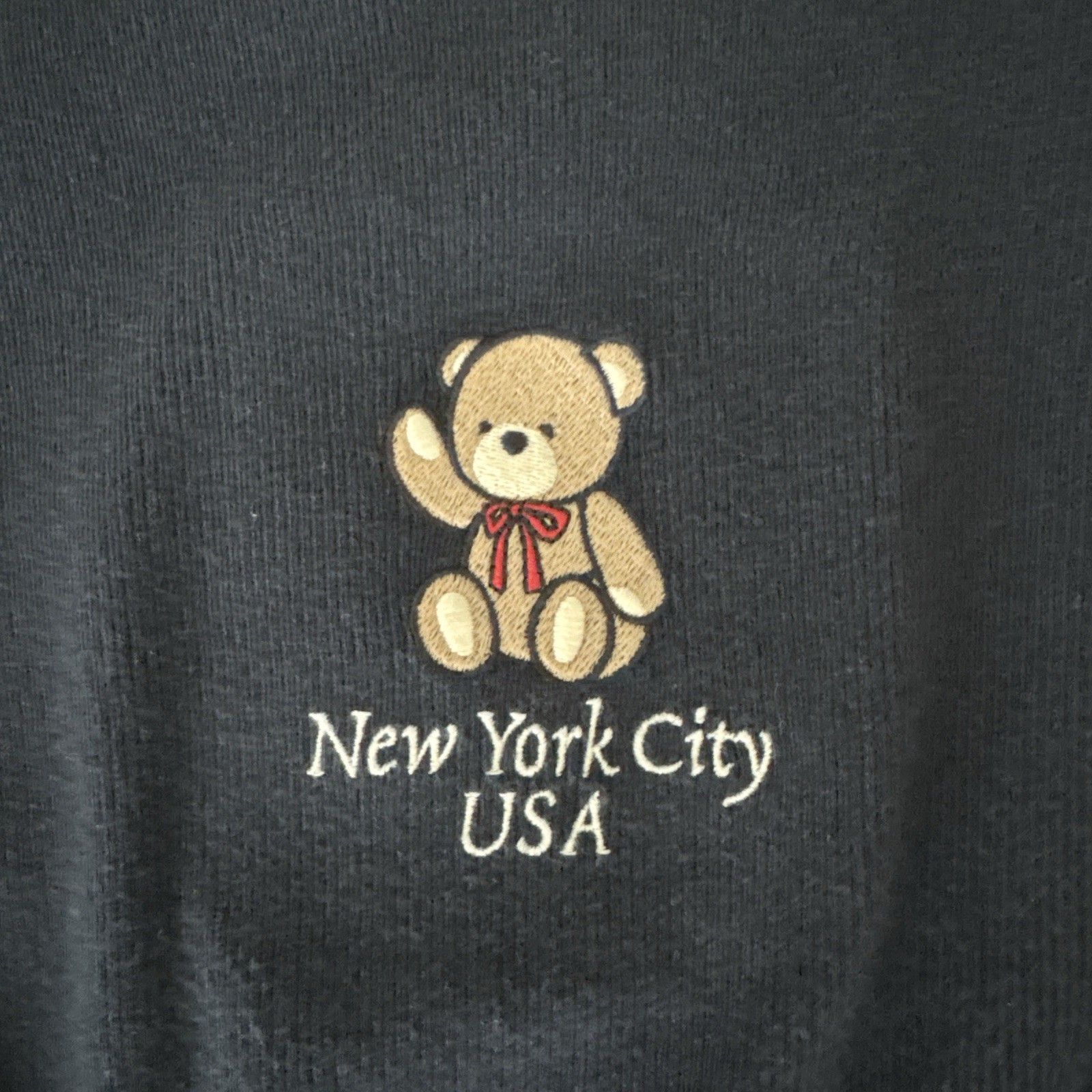 Hollister Womens Navy Ribbed Knit Tee Embroidered Teddy Bear NYC Crew Neck M