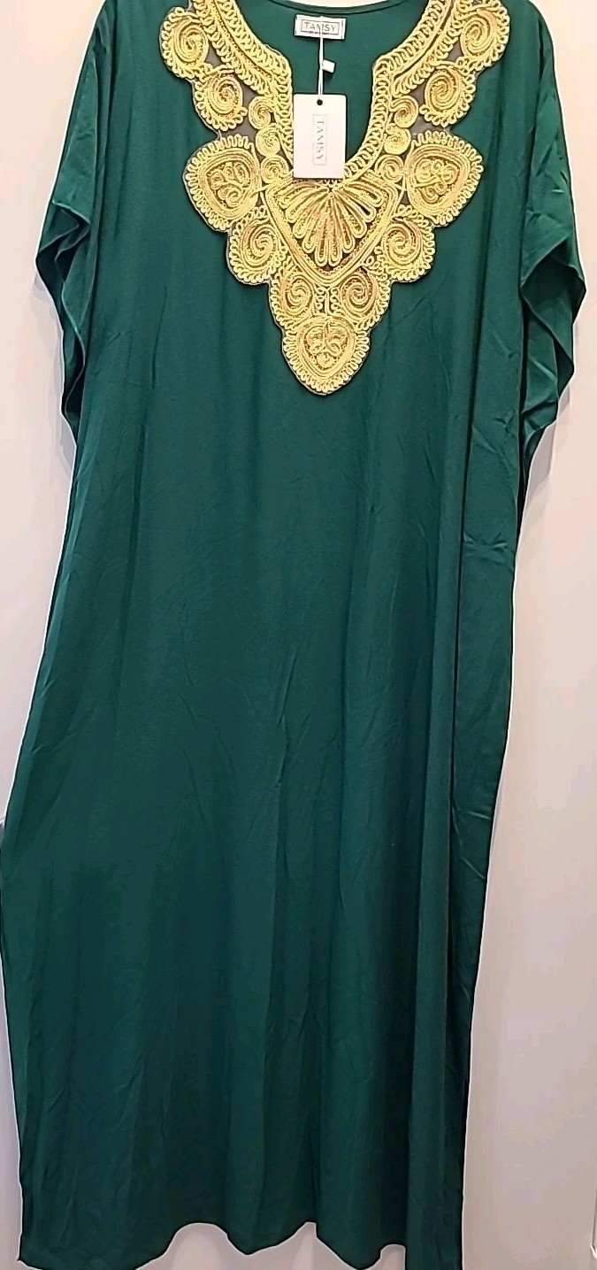 Tamsy Germany Caftan Kaftan Dress African Womens Casual Gown Handmade Green