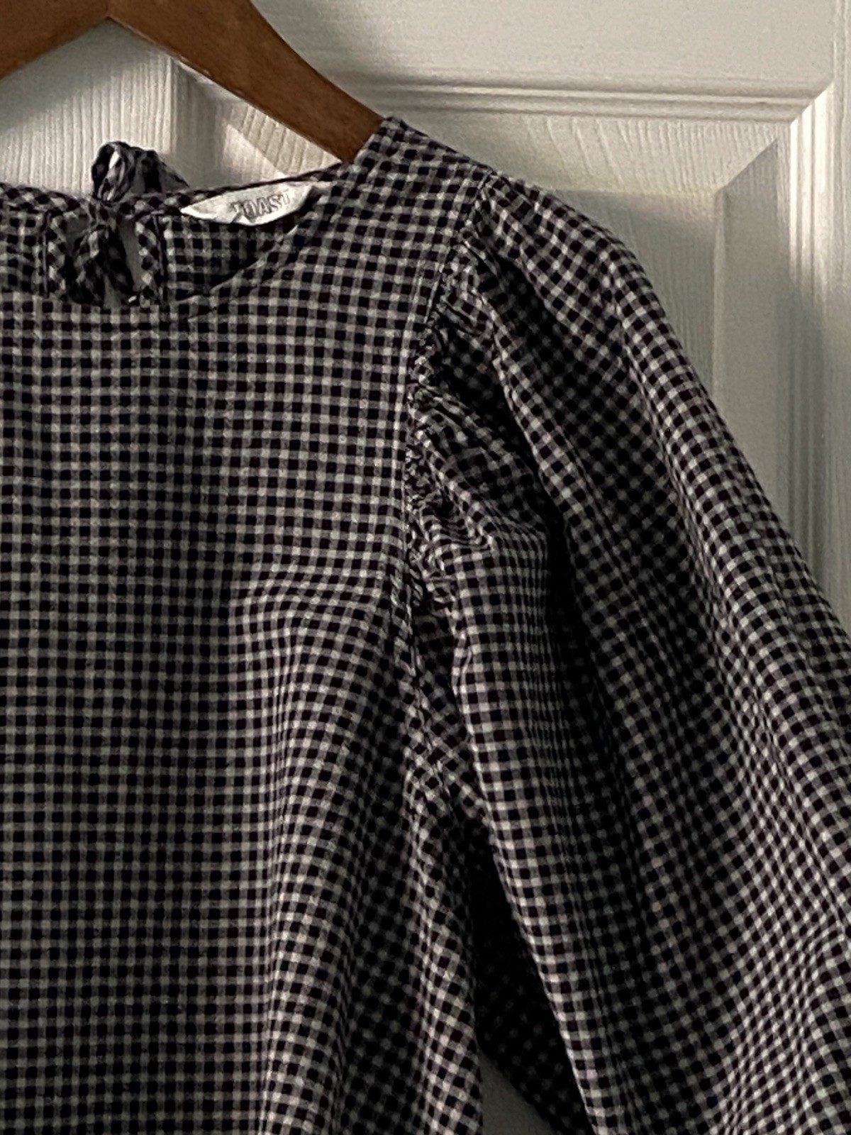 TOAST Black & White Gingham Cotton Round Neck Balloon Sleeve Blouse Size 6