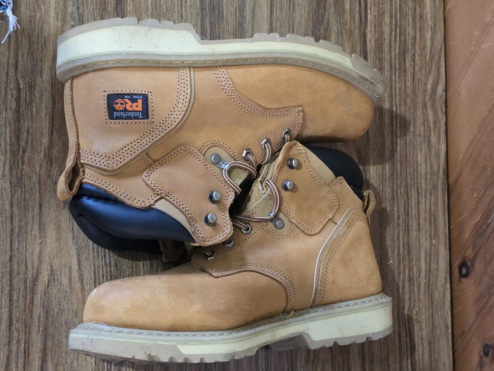 TIMBERLAND PRO Mens Size 9.5 W PitBoss 6″ Steel Toe Work Boots Tan Wheat