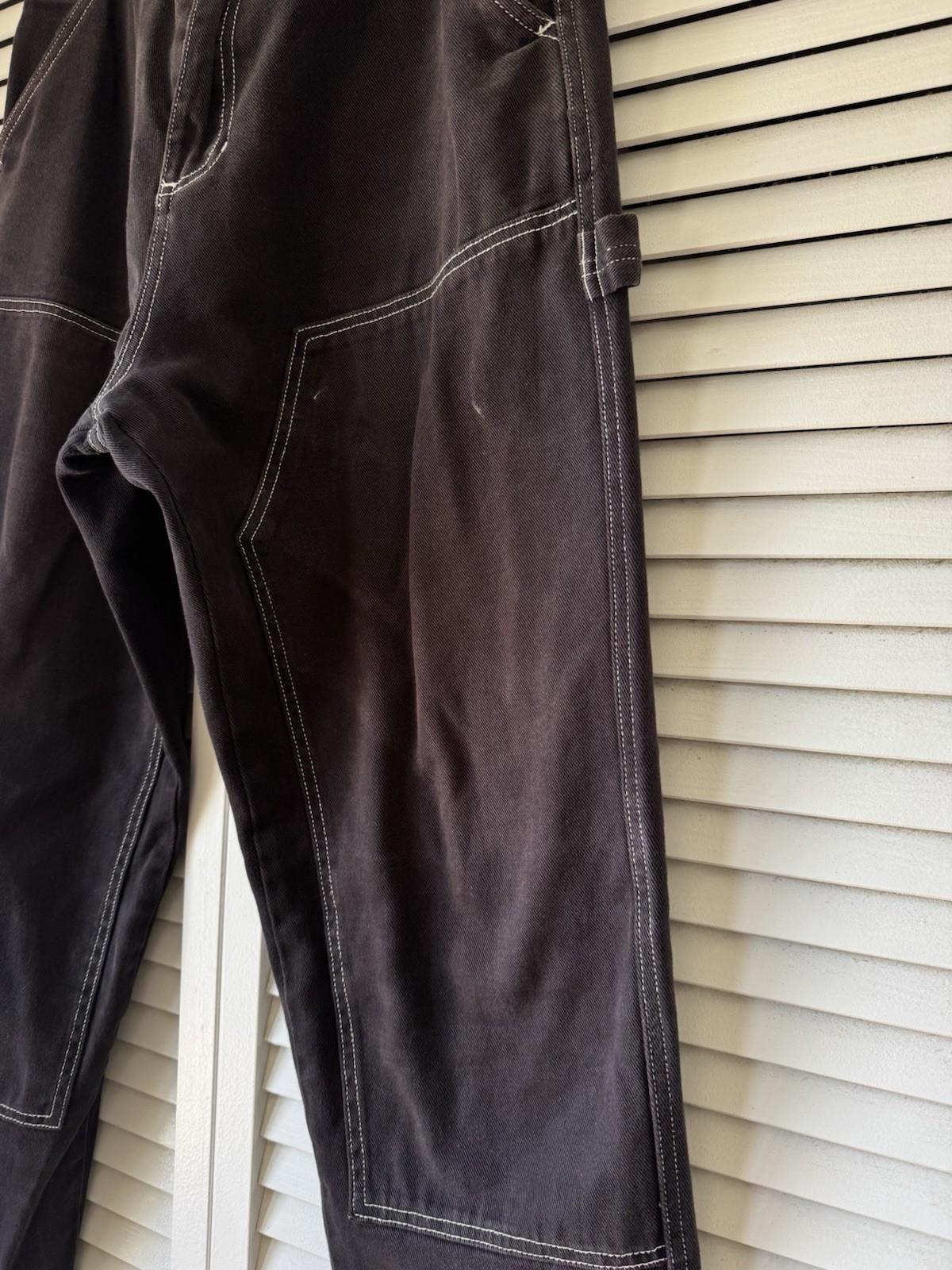 Stussy Carpenter Overdyed Work Pant 32 Black Denim Contrast Stitch Double Knee