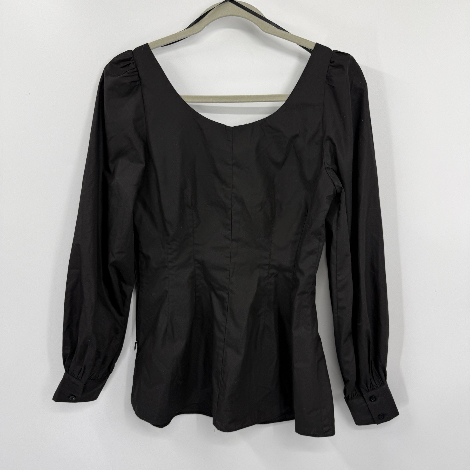 Pomander Place Diane Top Small Black Poplin Long Puff Sleeves Peplum Tuckernuck