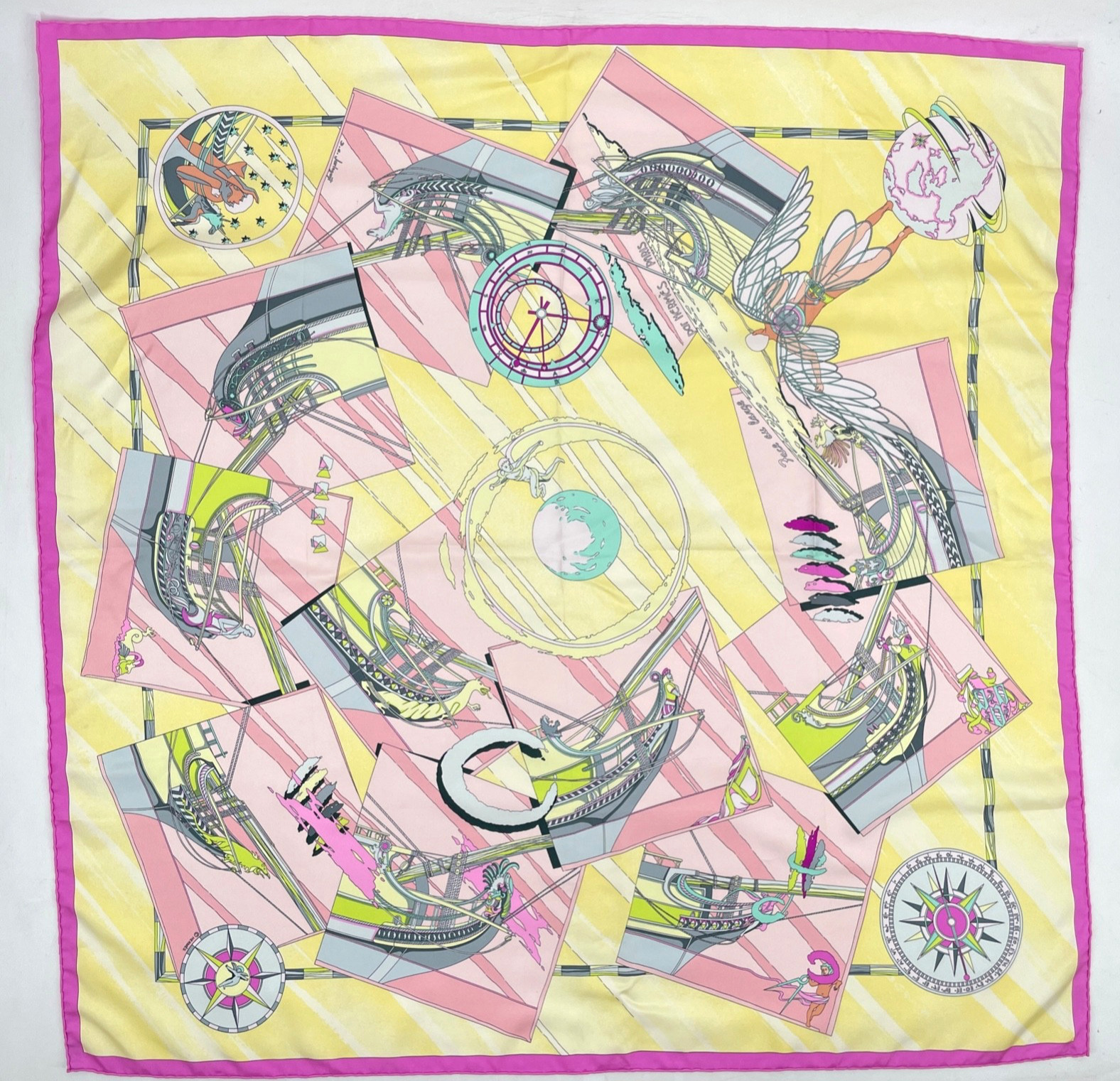 Hermes Carre 90 Scarf 100% silk Pastel Pink “Face au large” 35×35 Made in France