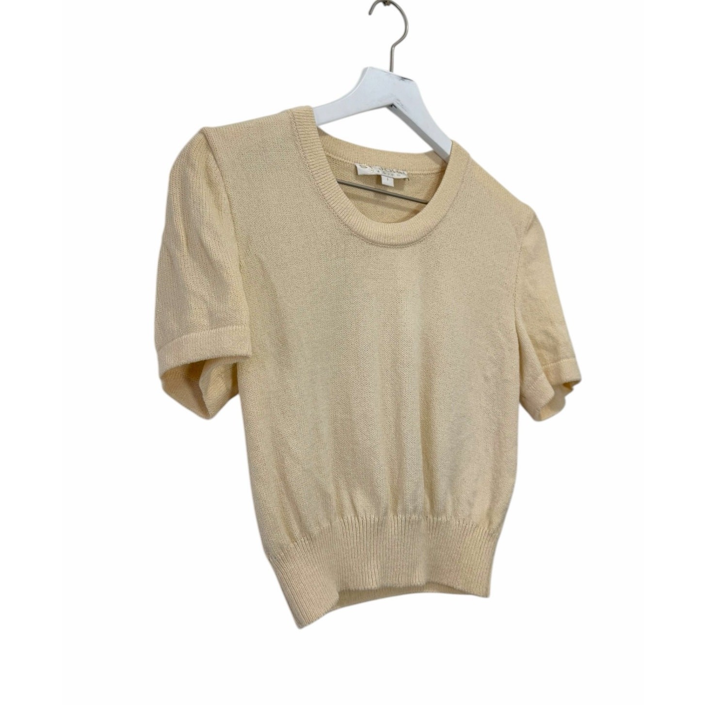 St. John Basics Cream Knit Short Sleeve Sweater Size Small