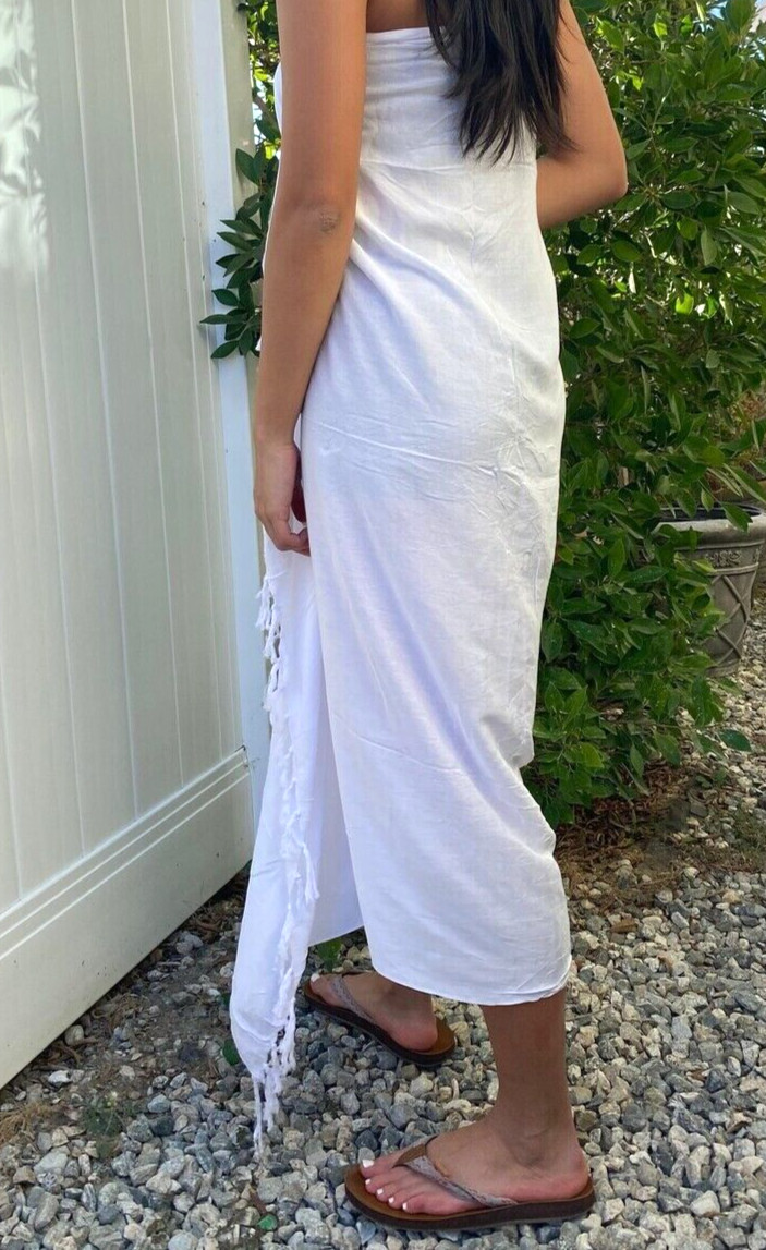 Hawaiian Pareo Sarong Solid White Hawaiian Luau Beach Pool Cruise Wrap Dress
