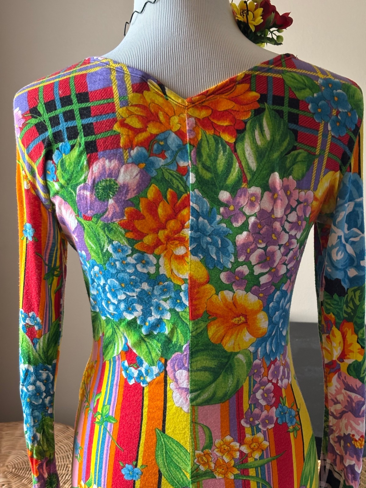 Versus Versace Floral Cotton Stretchy Dress Vintage 90′ Size 42 .