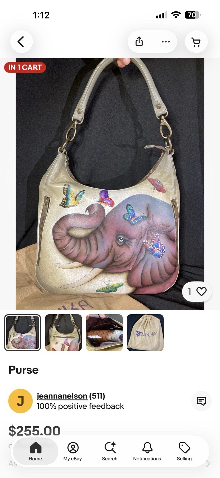 Anuschka GENTLE GIANT Elephant Convertible Purse 12.75″x9.75″x2″ Painted Leather