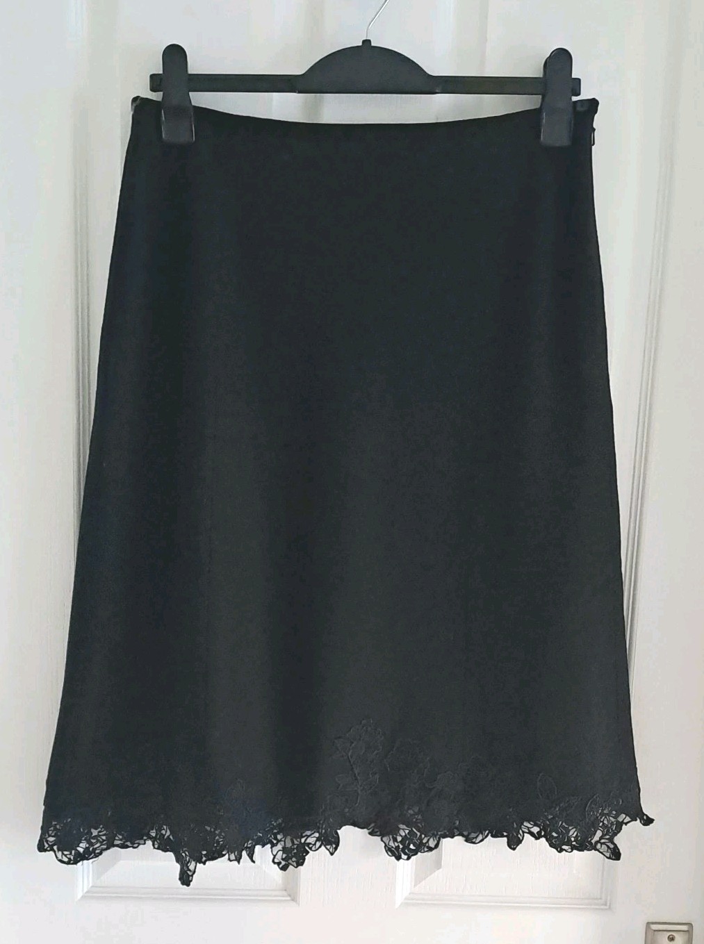 Next Wool Viscose Blend Lace Trim Skirt Black A line Knee length Womens UK 14