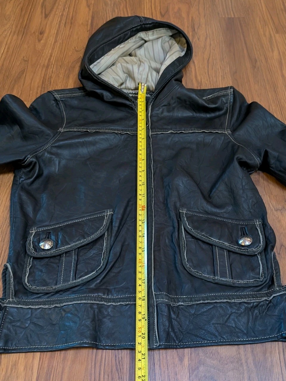 My Tribe Leather Hooded/Crop Jacket Full Zip Roll-Tap/Long Sleeve Brown Size S