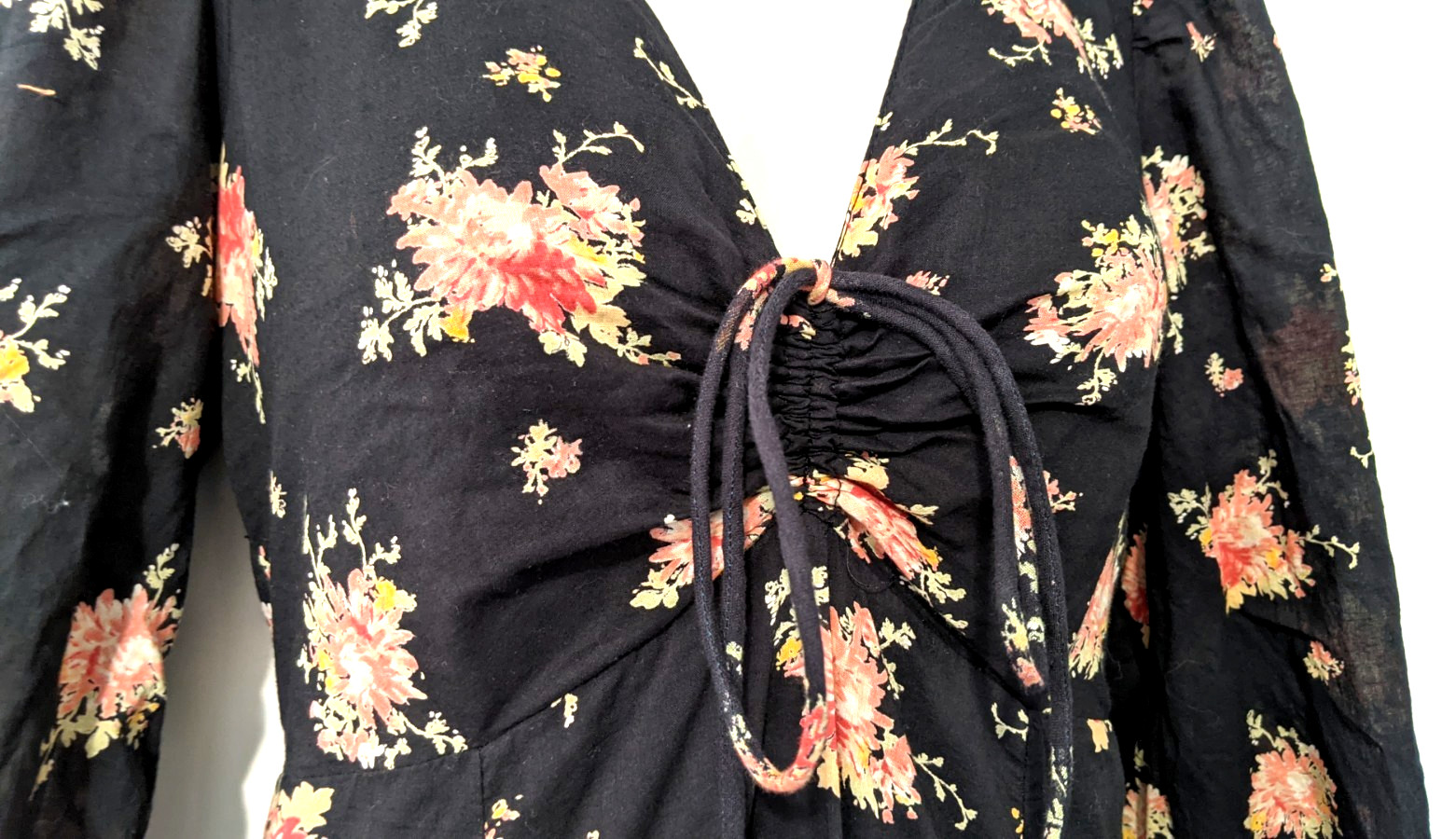 Free People Women’s Sea Glass Floral Maxi Dress Sz 2 Puff Sleeve Boho Tie Front