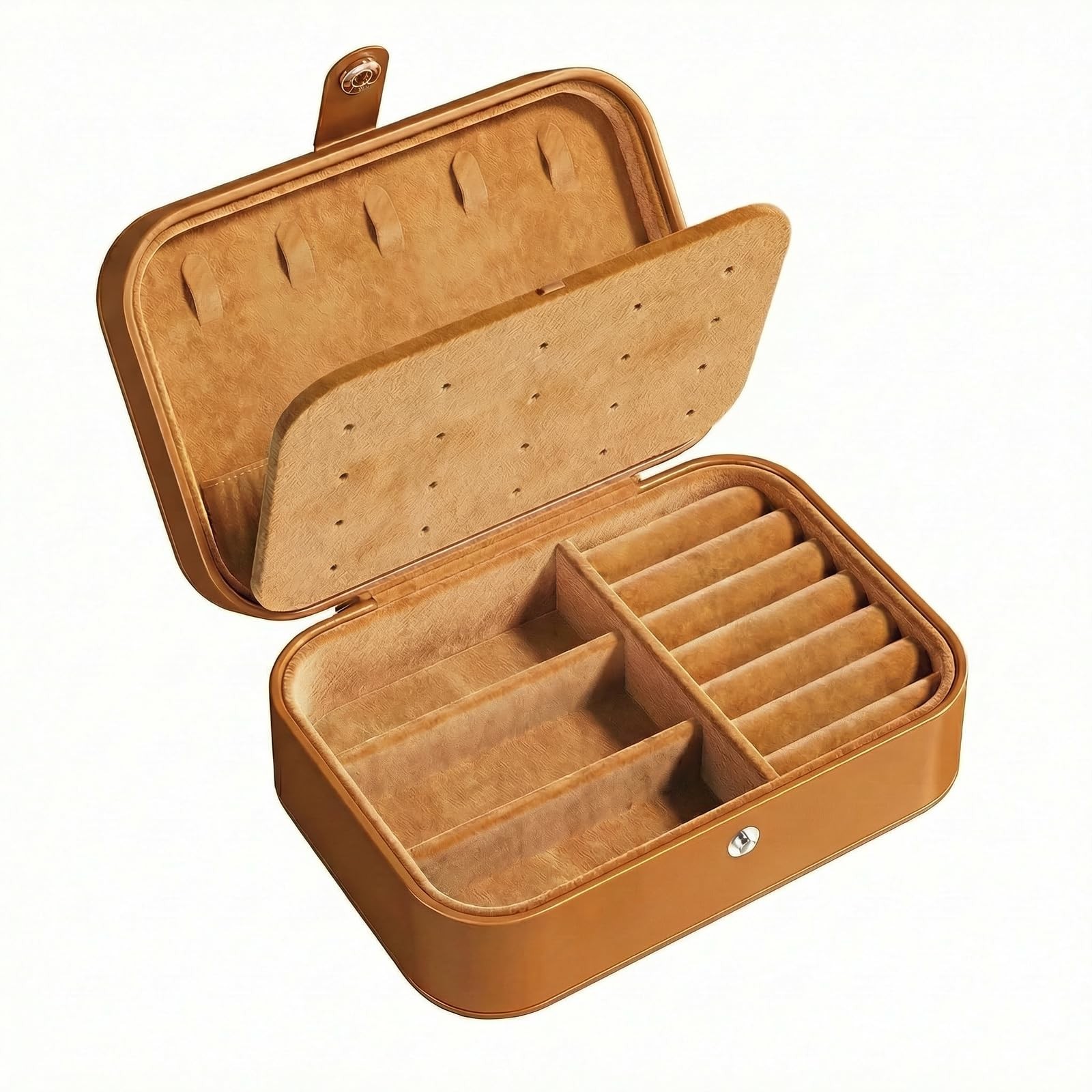 Brio Supply Travel Jewelry Case for Women Teen Girls, Double Layer Small tan