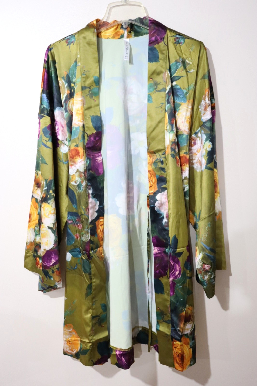 Cacique Lane Bryant Stretch Satin Robe in Rennaissance Roses Green Moss sz 18/20