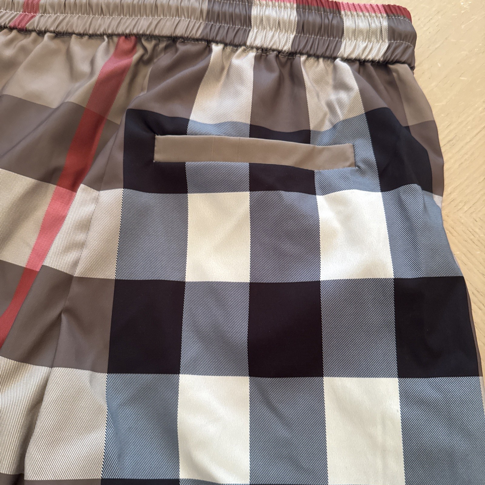 Burberry Boy’s Teens Checker Silk Swim Trunks Draw Shorts Beige Waist Size M