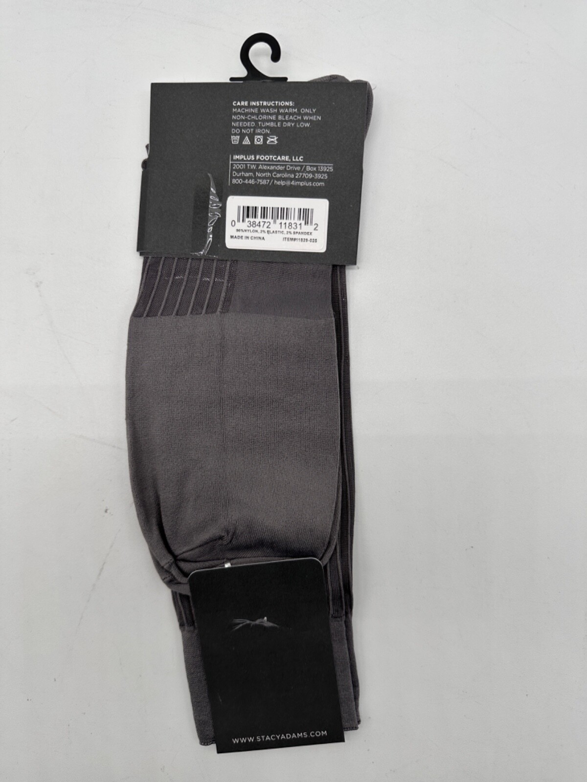ONE PAIR NEW WITH TAG STACY ADAMS NYLON SLIKY RIBBED MEN’S CREW DRESS SOCKS