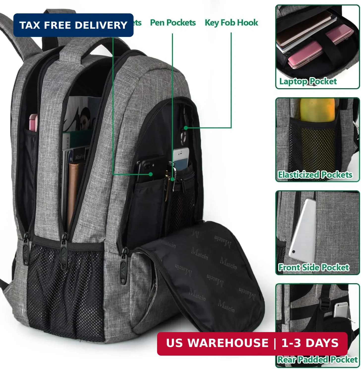 MATEIN Travel Laptop Backpack, Business Anti Theft Slim Sturdy Laptops Backpack