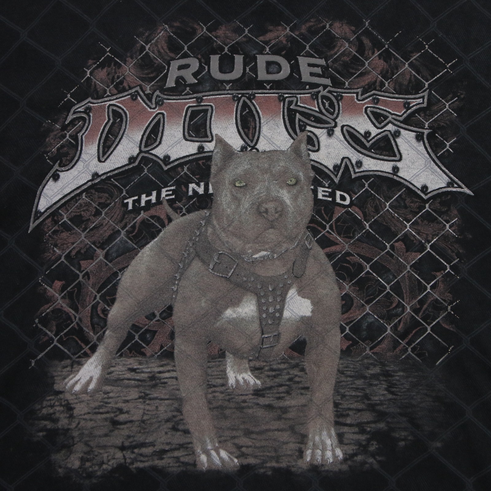 Vintage Rude Dog Tee All Over Print Pittbull Art Y2K T Shirt Large Cage Fighting