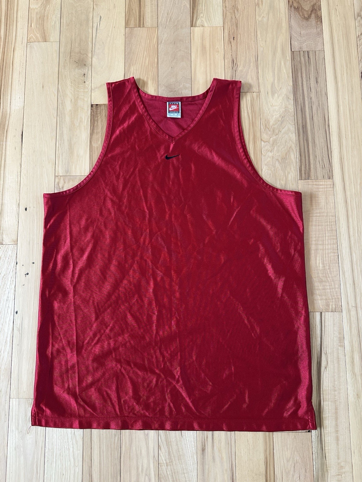 Men’s Vintage 90s Nike Dazzle Shiny Silky Tank Basketball Jersey Red XL