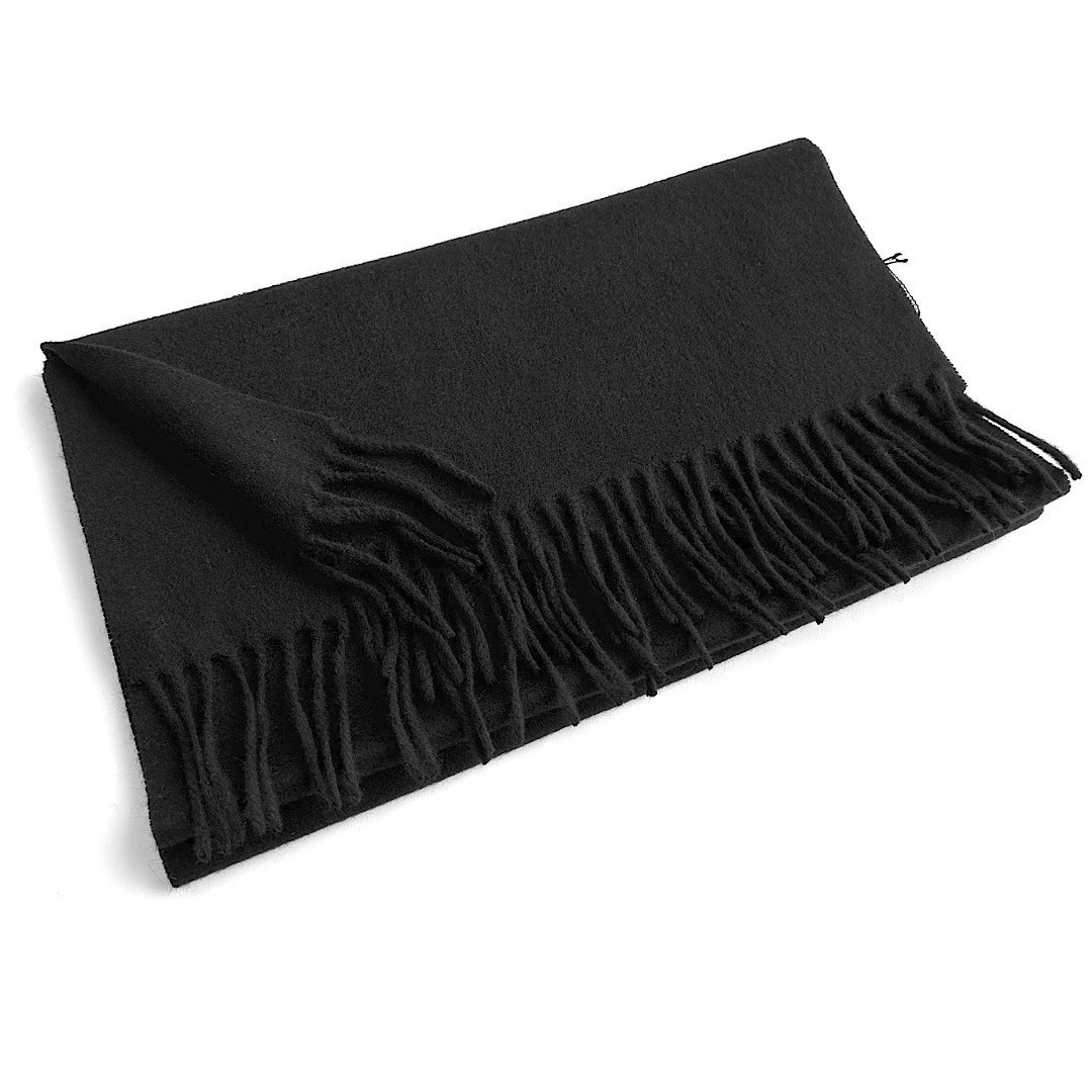 D’URBAN Black 100% Cashmere Scarf Solid Fringe NWT