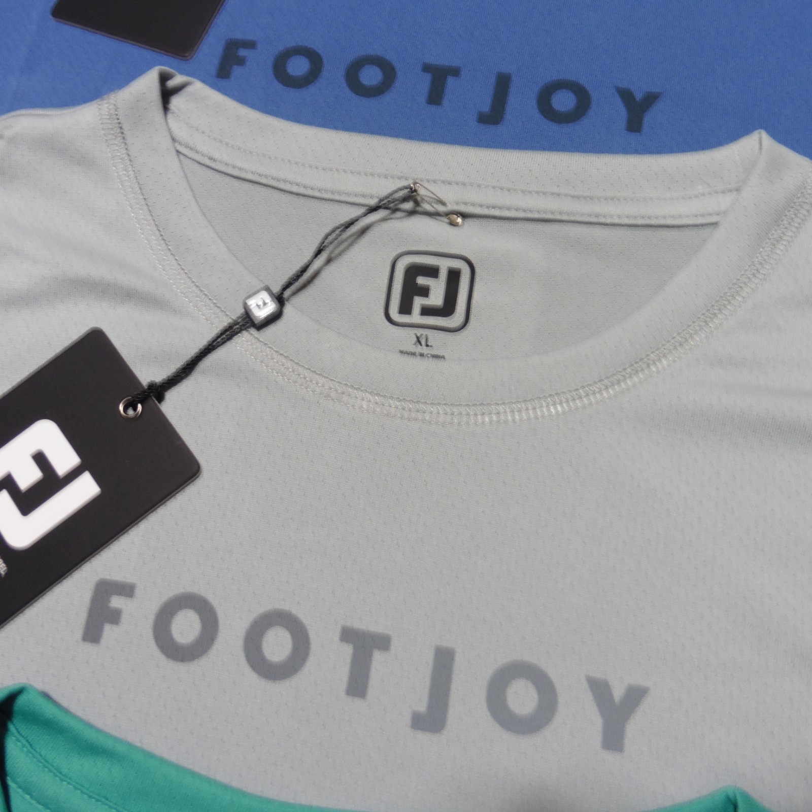 FOOTJOY Mens M MEDIUM T SHIRT TRAINING WORKOUT GOLF POLYESTER GREY BLUE GREEN