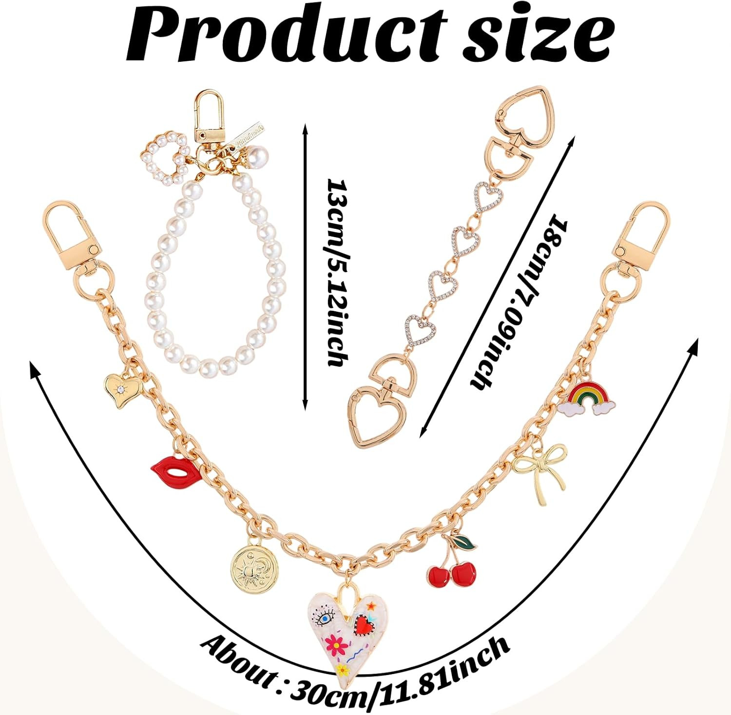 3Pcs Purse Extender Chain for Bag Charm – Gold Replacement Chains with Graffiti
