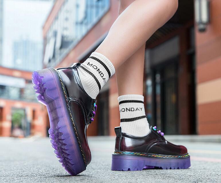 Women’s Round Toe Platform Creeper Lace Up Low Heel Casual Shoes Thick Sole New