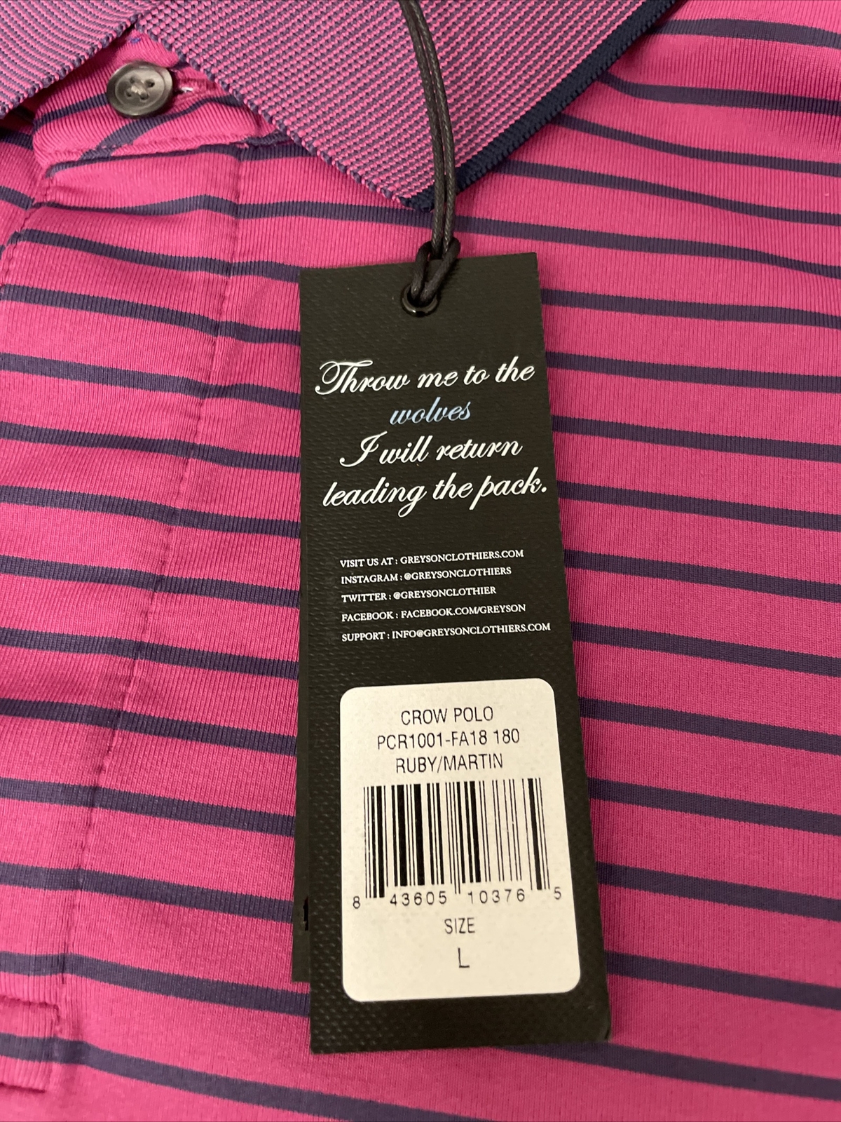 Greyson Golf Shirt Polo Crow Large Purple Pink Ruby Martin NWT MSRP $90