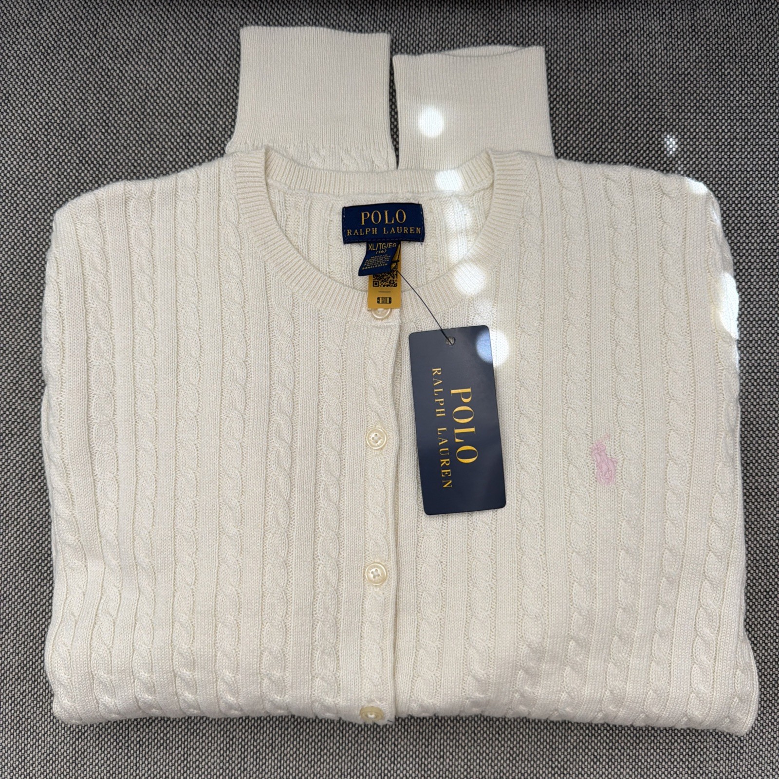 NEW!! Polo Ralph Lauren Big Girl’s Cable Knit Cotton Cardigan/Cream/Size XL (16)