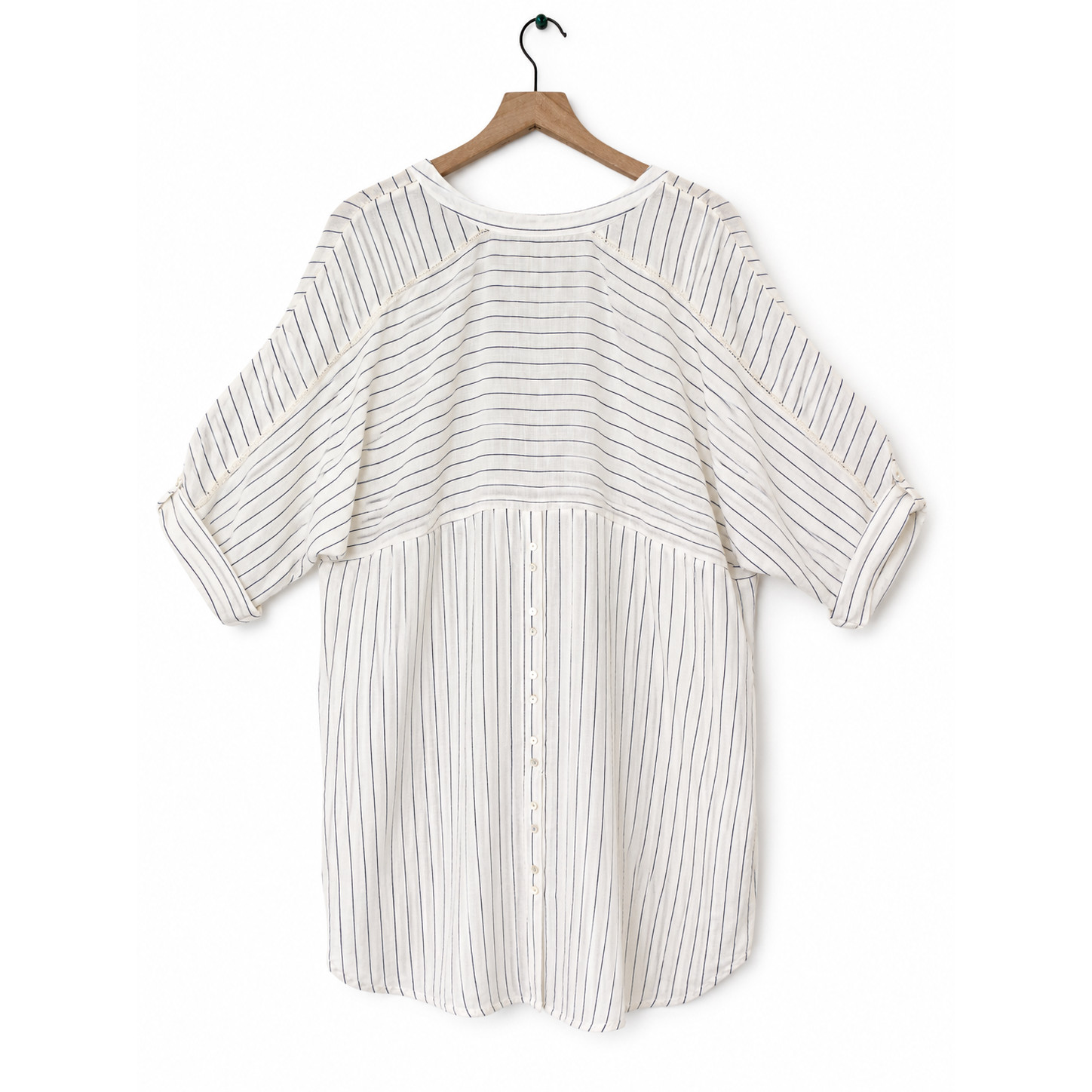 Soft Surroundings 2X White Black Stripe Rayon Boho Tunic Dolman Sleeve Top