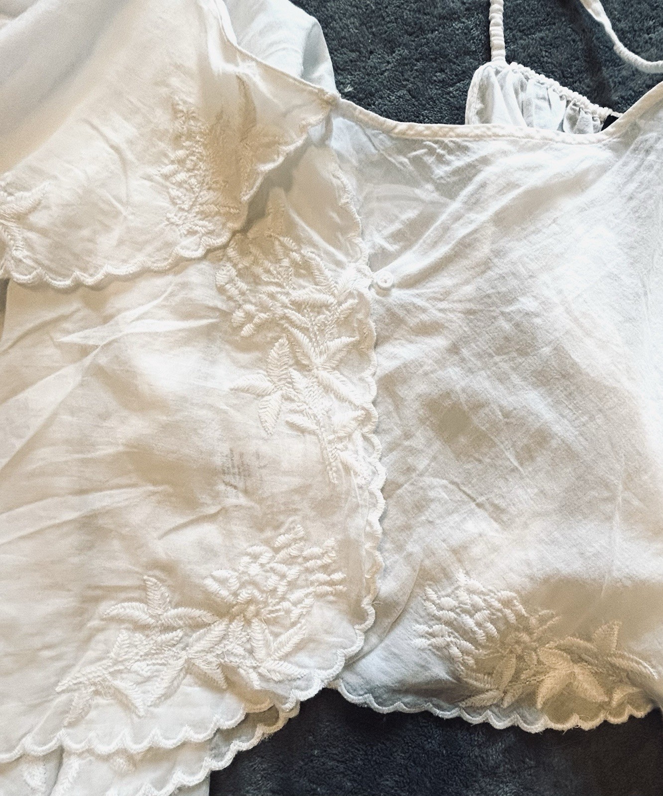 J.Crew XL White Embroidered Tiered Cami Tank Top Cotton Boho Adjustable Straps