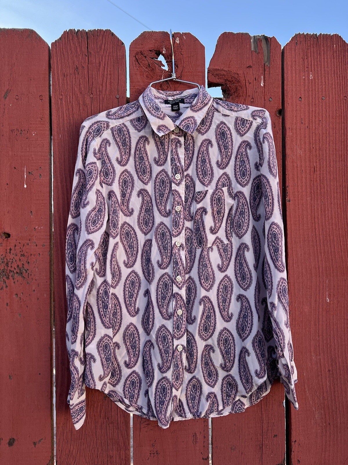 Ann Taylor 100% Silk Paisley Shirt Boho Retro Cottagecore Prairie Soft XS Petite