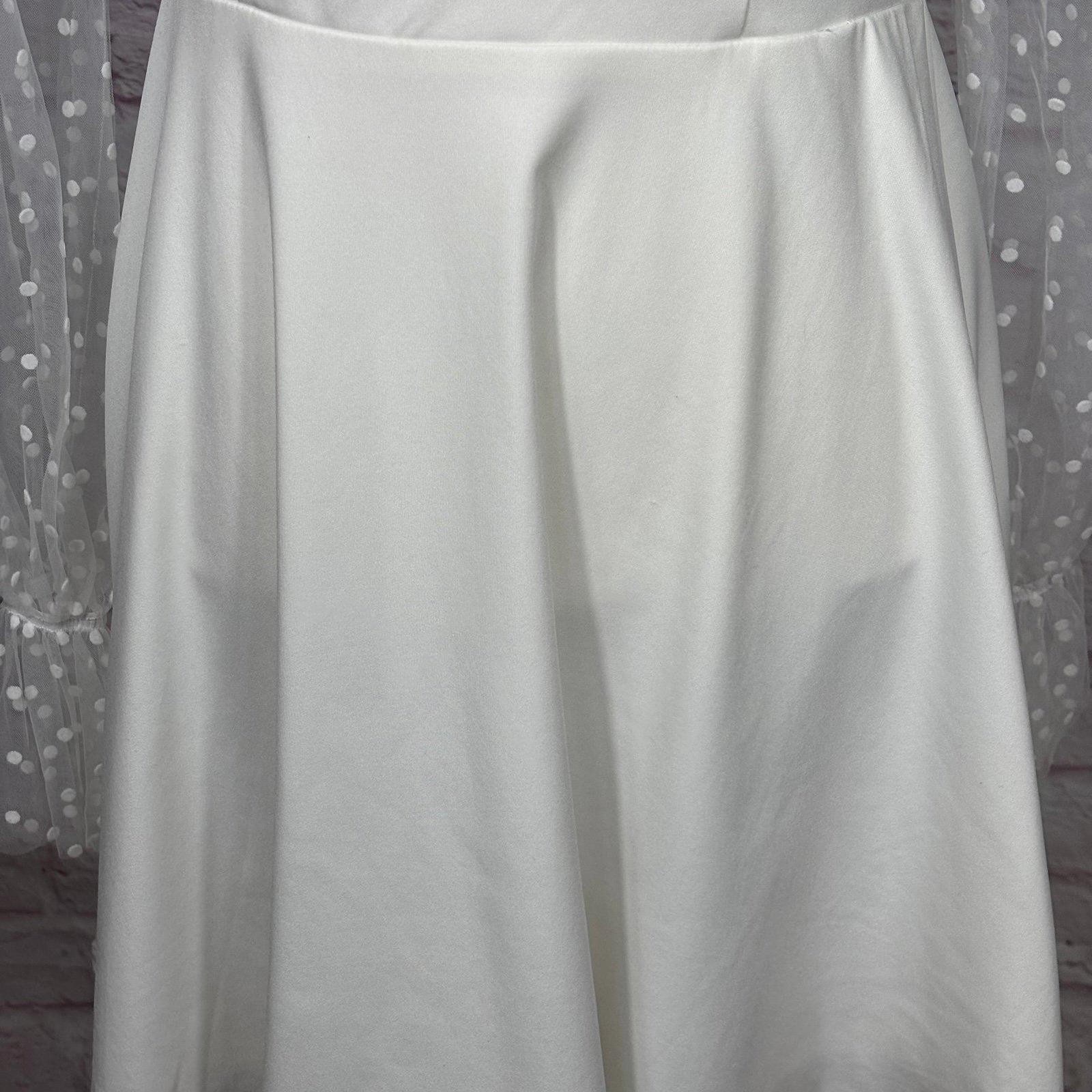 White Polka Dot Mesh Sleeve Fit & Flare Mini Dress Large