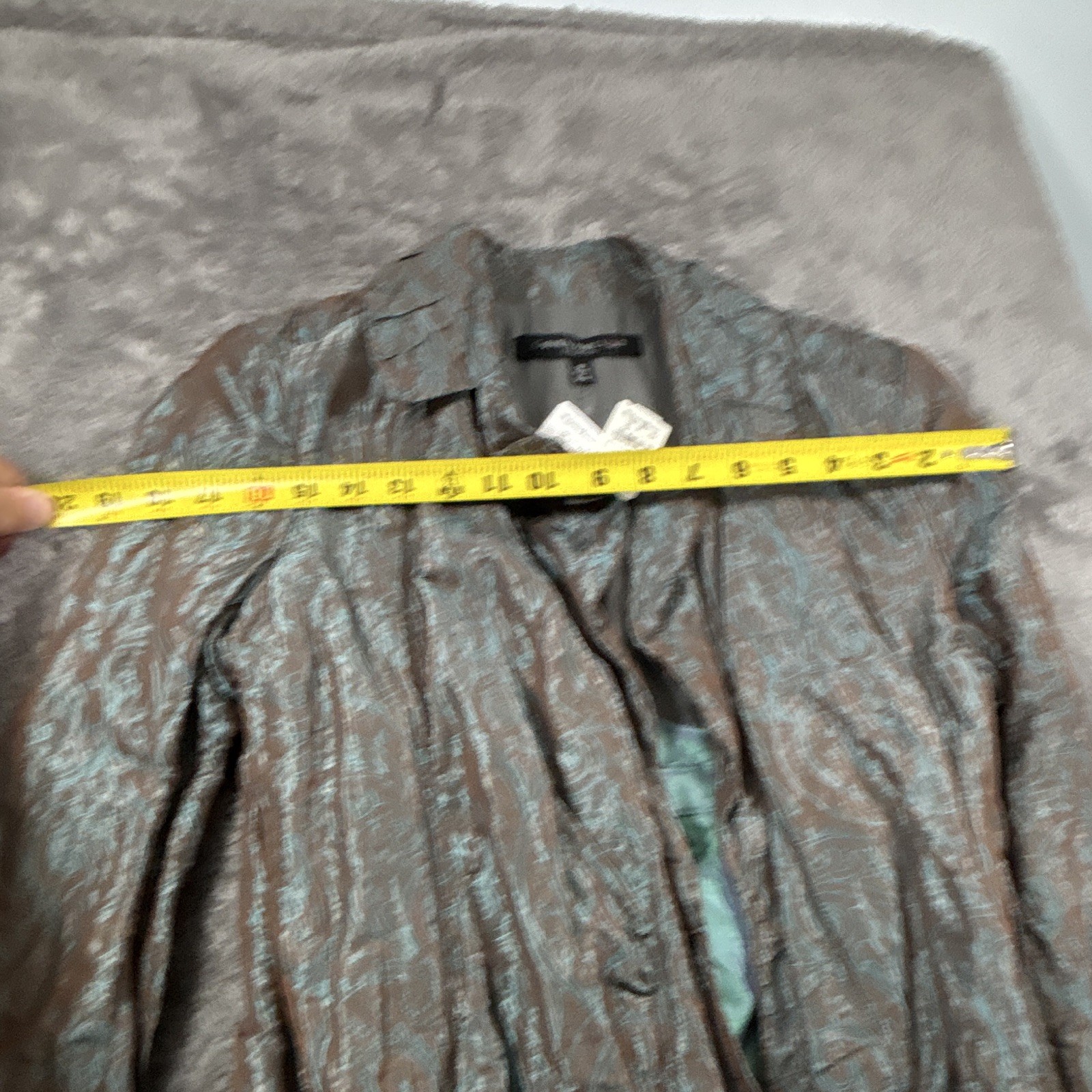 Carmen Marc Valvo Collection Long Metallic Paisley Lined Overcoat Size 12