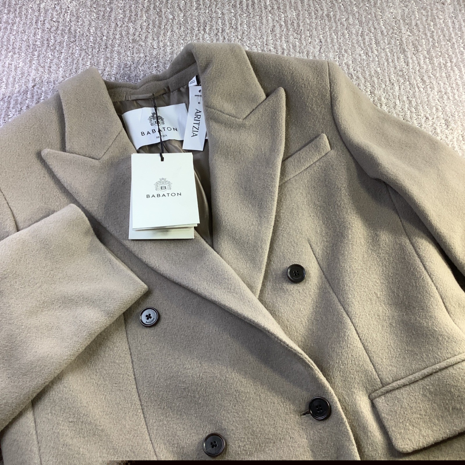 Babaton Aritzia Slouch Coat Nomad Taupe Wool Cashmere Long Coat Size Small NWT