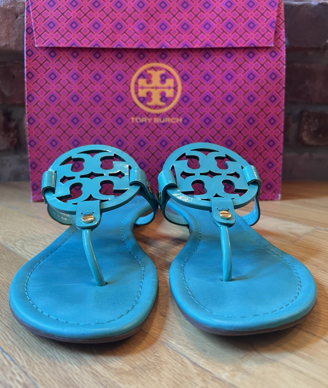 Tory Burch Island Turquoise Leather Miller Sandals