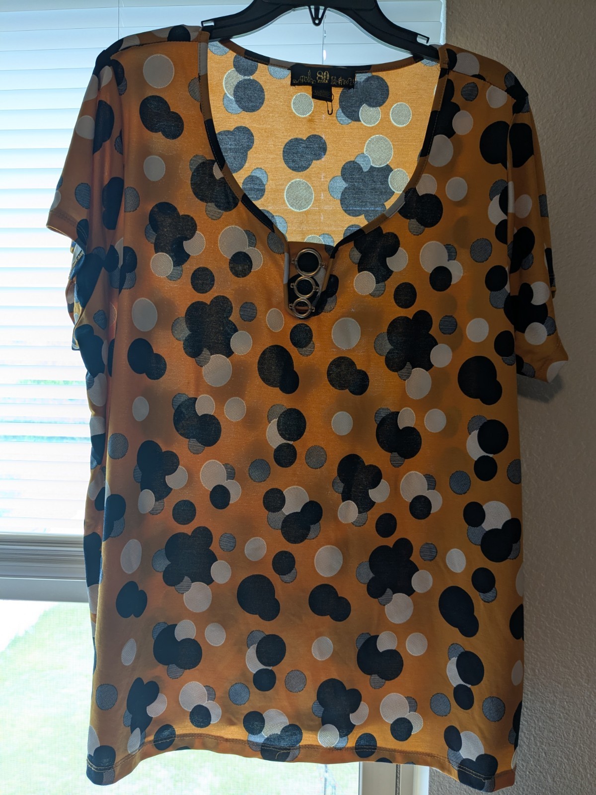 80 Park Plus 2X Orange Polka Dot Scoop Neck Short Sleeve Chiffon Blouse