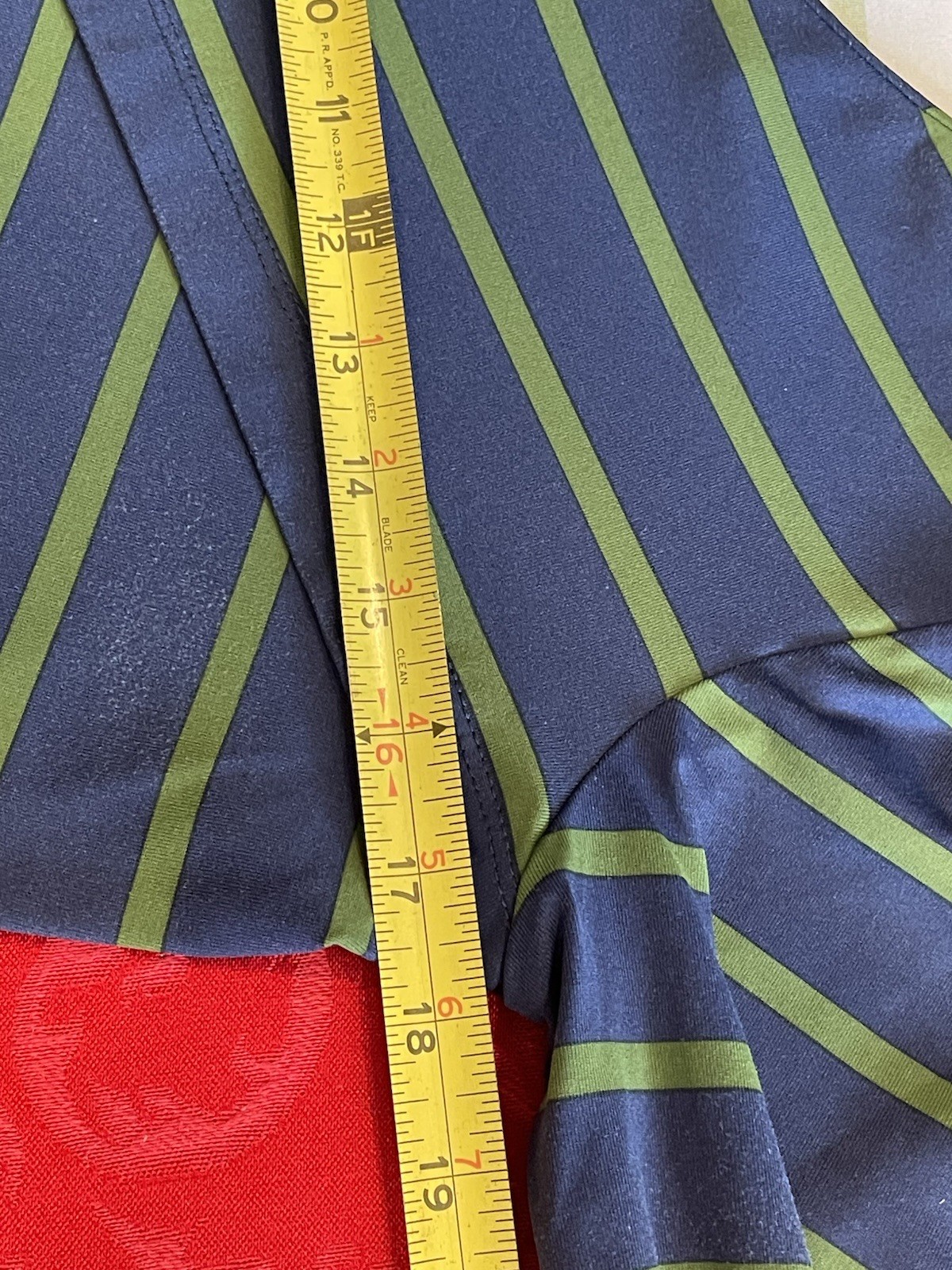 J. McLaughlin Blue w Green Stripes Catalina Cloth Layers In Front Sz Med 3/4 Sle