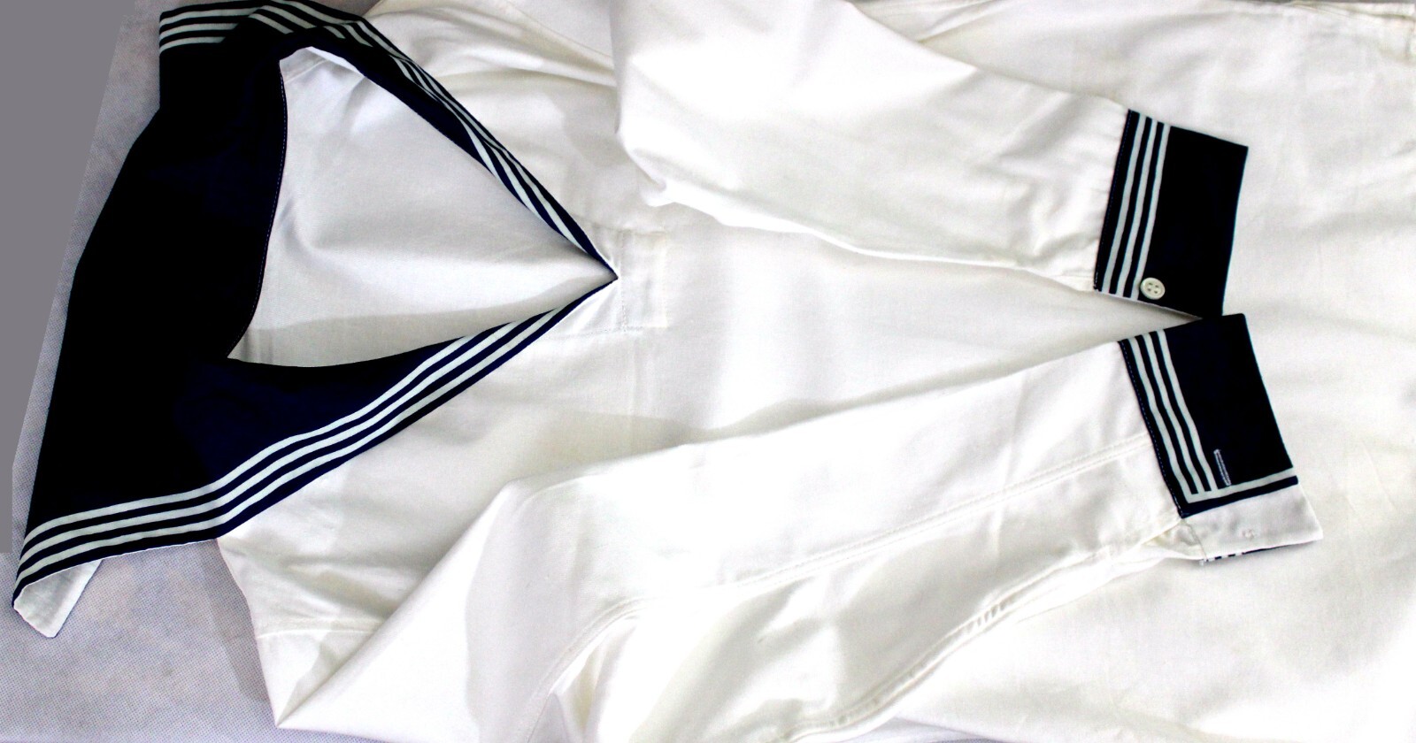 Authentic Soviet Navy Vintage 1980 Sailor Summer Shirt-Matroska Heavy Cotton