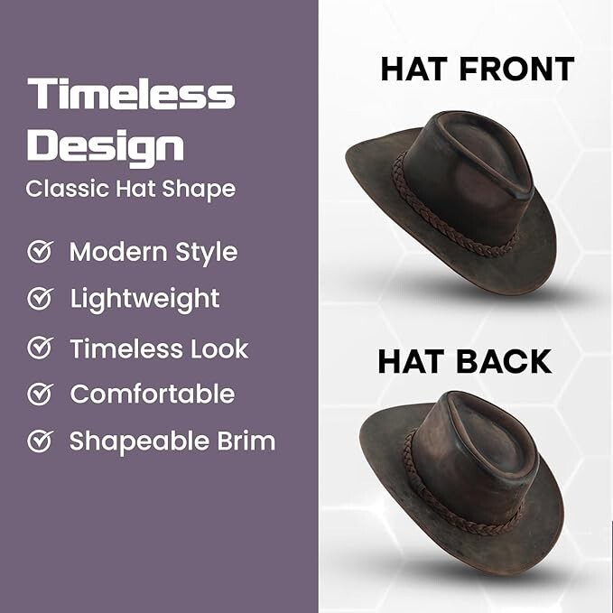 THUNDER Leather Cowboy Western Hat for Men and Women