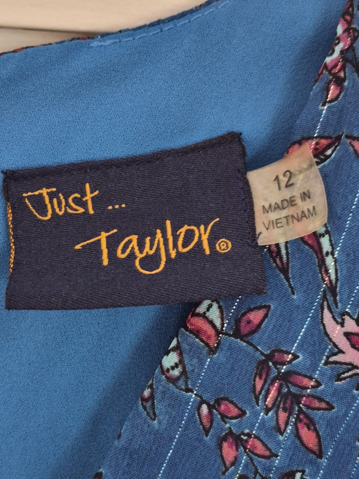 Just Taylor Women’s Sleeveless Dress Sundress US 12 Blue Floral Handkerchief Hem