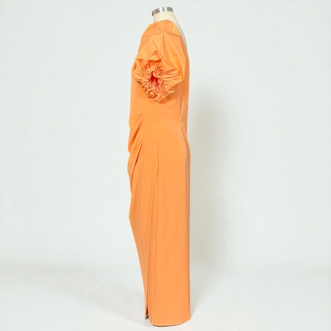 Ralph Lauren Annona One Shoulder Orange Puff Sleeve Midi Cocktail Dress 10