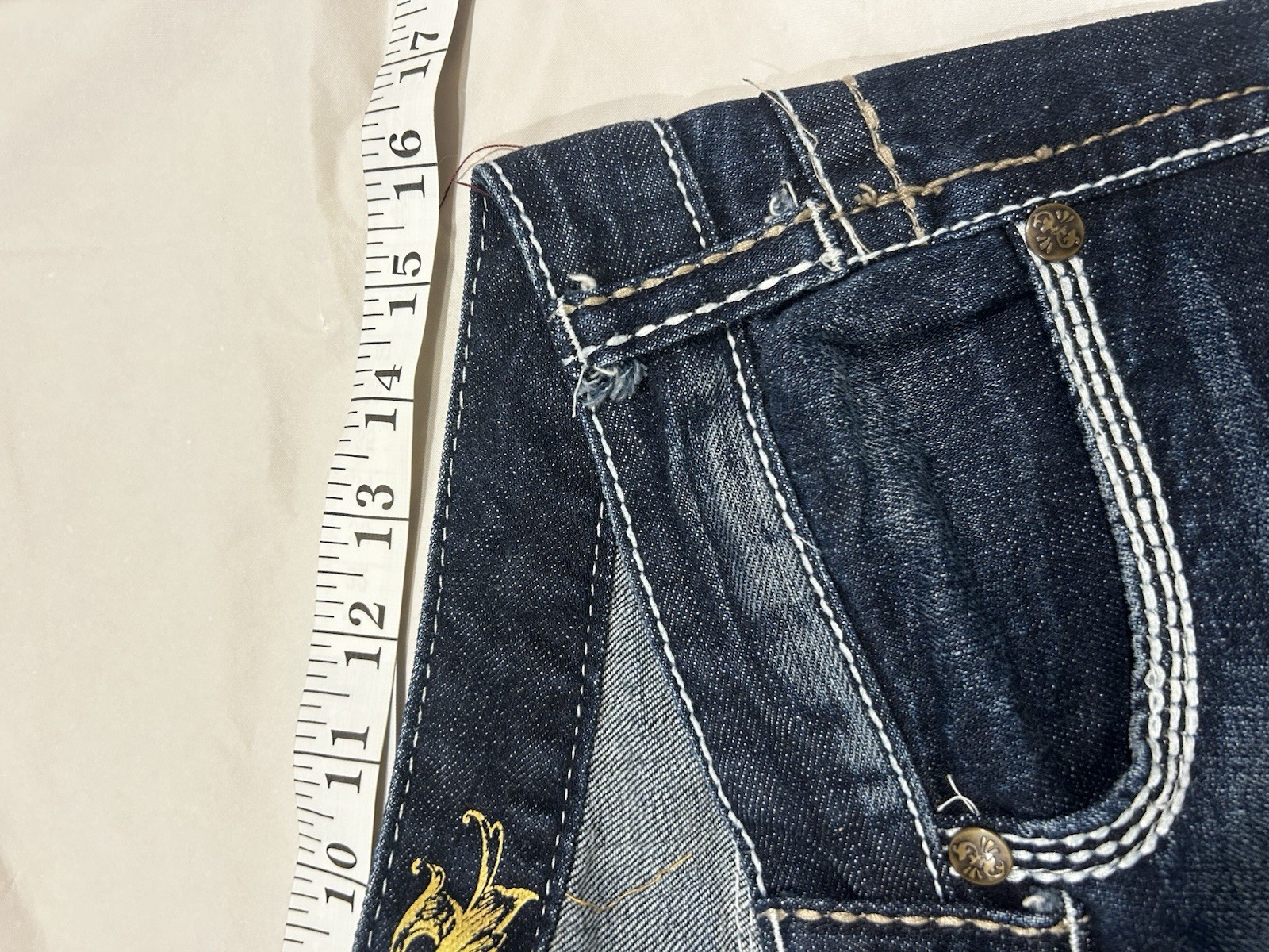Maurices Y2K Contrast Thick Stitch Flare Jeans Dark Wash Size 9/10