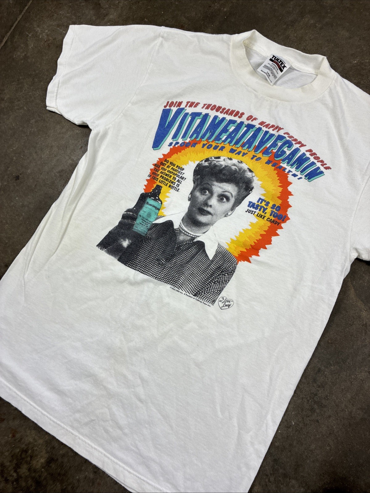 VTG I Love Lucy Vitameatavegamin 1992 CBS Promo T Shirt Sz L Tultex RARE