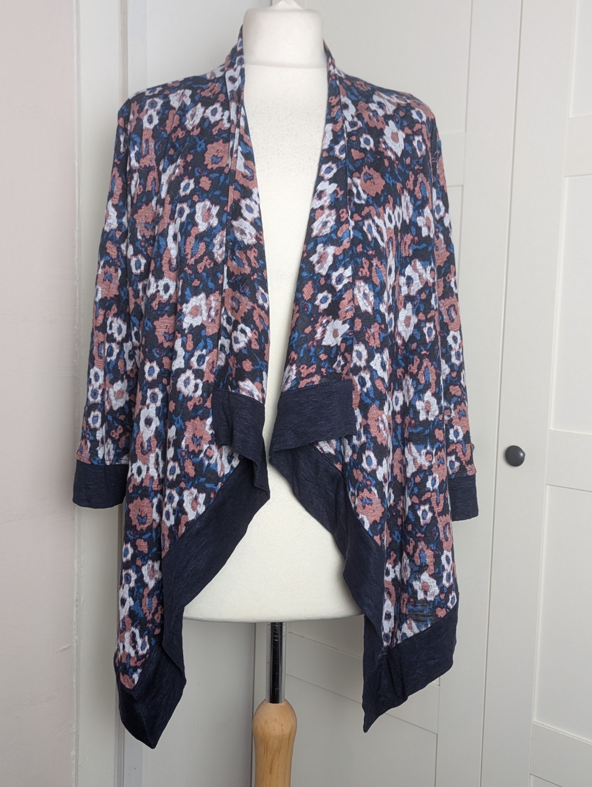 Poetry Waterfall Linen Cardigan Open Front Large Floral 100% Linen
