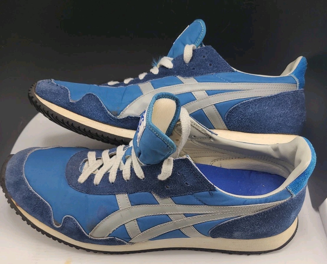 Vintage ASICS TIGER Shoes 80s Blue/Gray Nylon Men’s Sz 12.