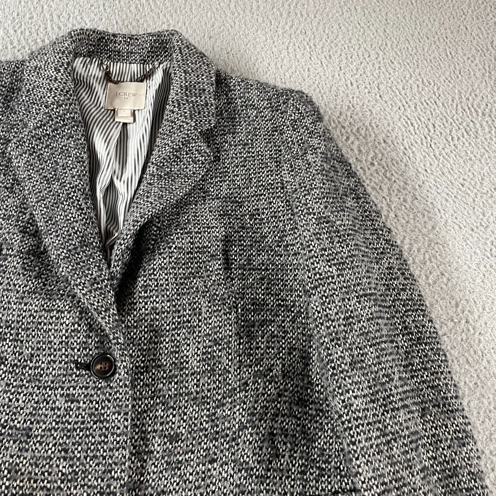 J Crew Factory Tweed Topcoat Coat Grey Black H1493 Size 8 Jacket 3 Button