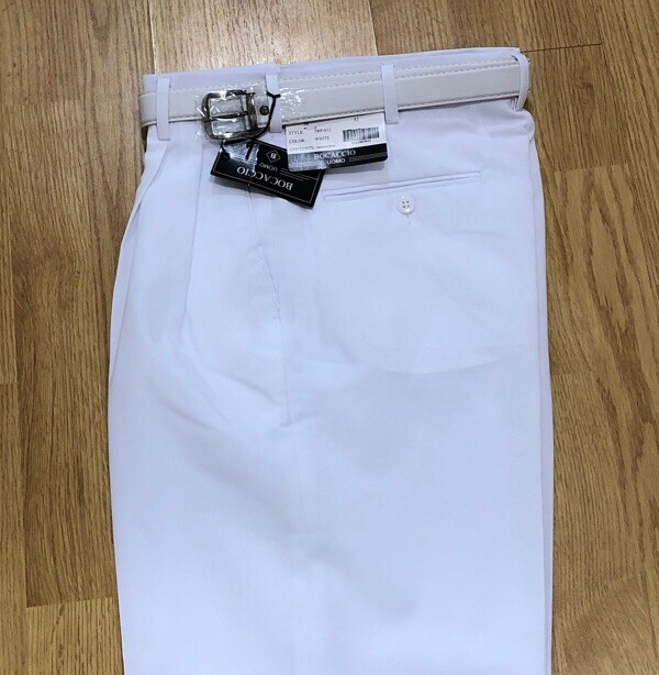 MEN’S WHITE PLEATED DRESS PANTS SLACKS TROUSERS WHITE BELT CUFFED BOTTOMS NEW
