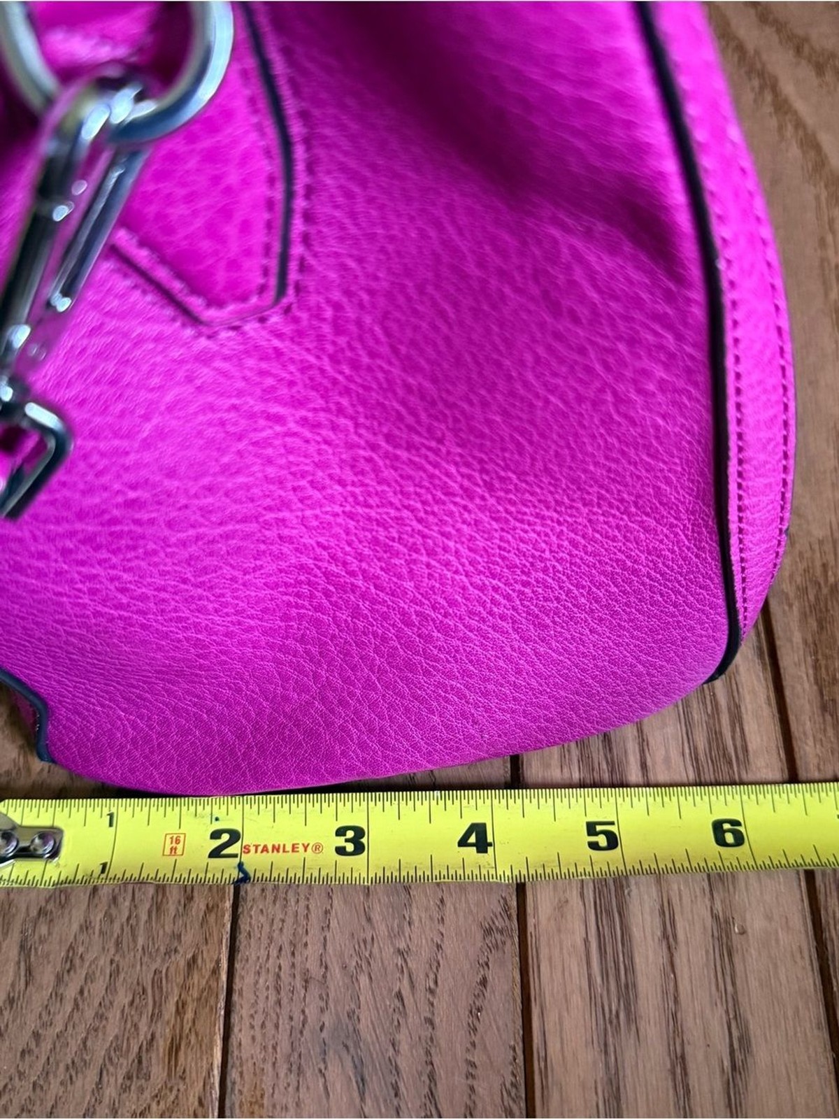 Calvin Klein Bright Fuchsia Pebbled Leather Satchel Tote with Silver Hardware