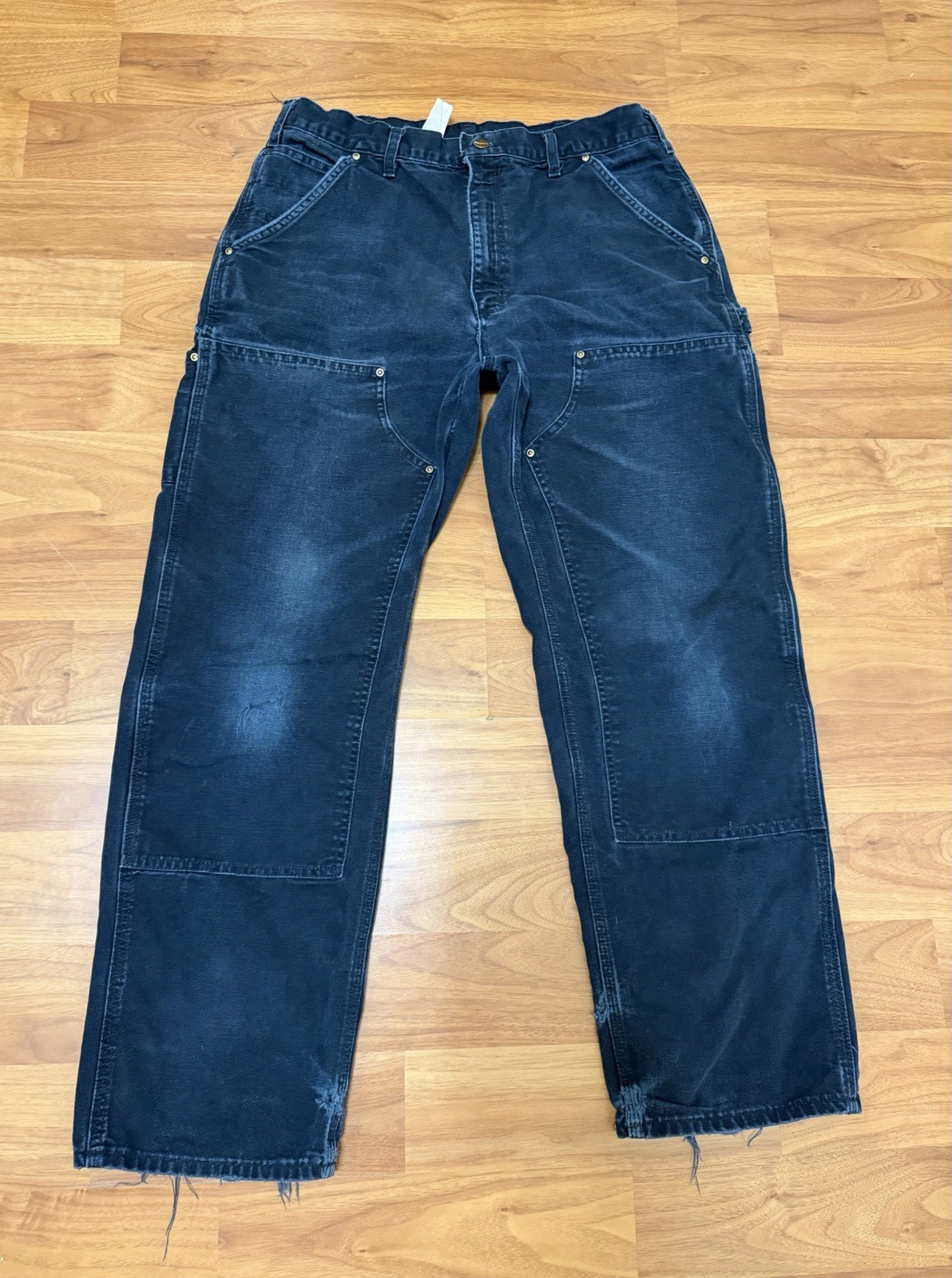 Vintage Carhartt B01 BLK Dungarees Fit Black Double Knee Pants 34W 30L Faded
